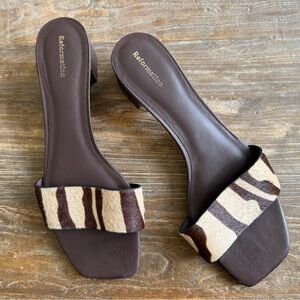 Reformation Brown Zebra Print Sandals